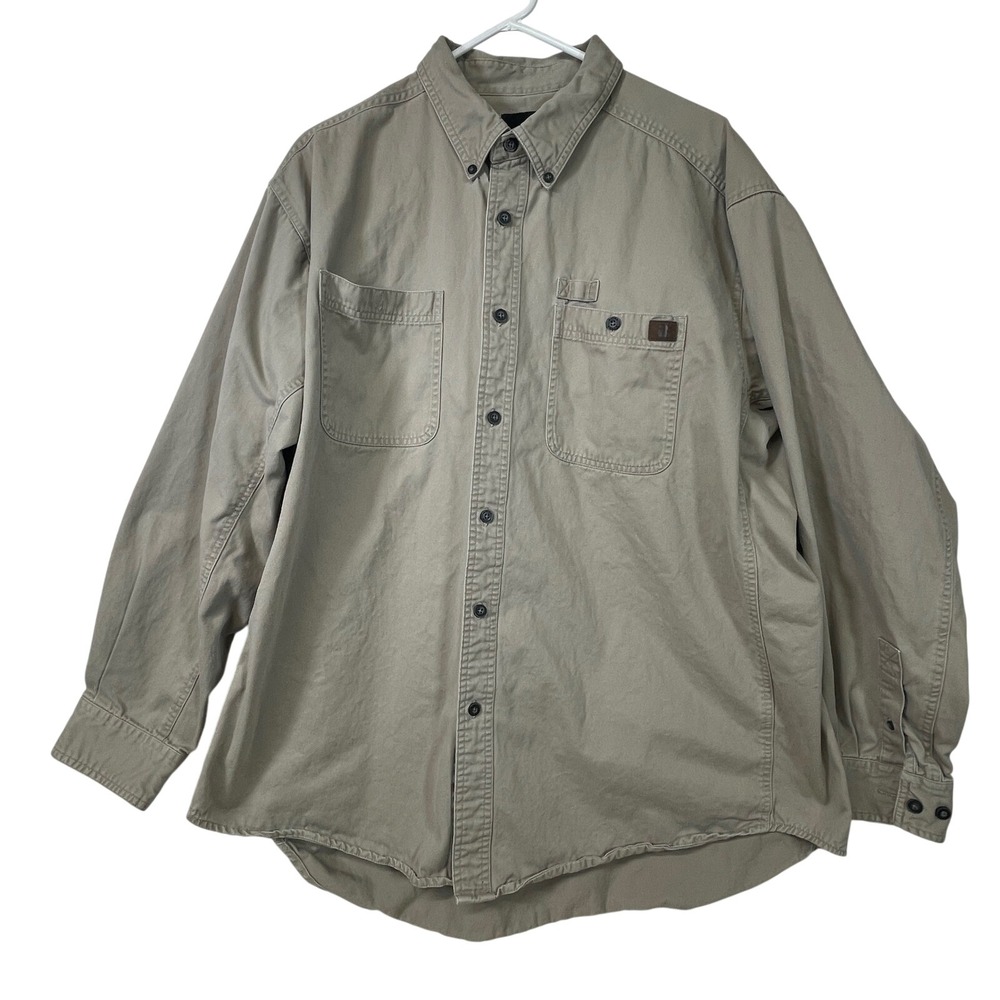 Riggs Workwear by Wrangler XXL Button Up Shirt‎ Long Sleeve Tan